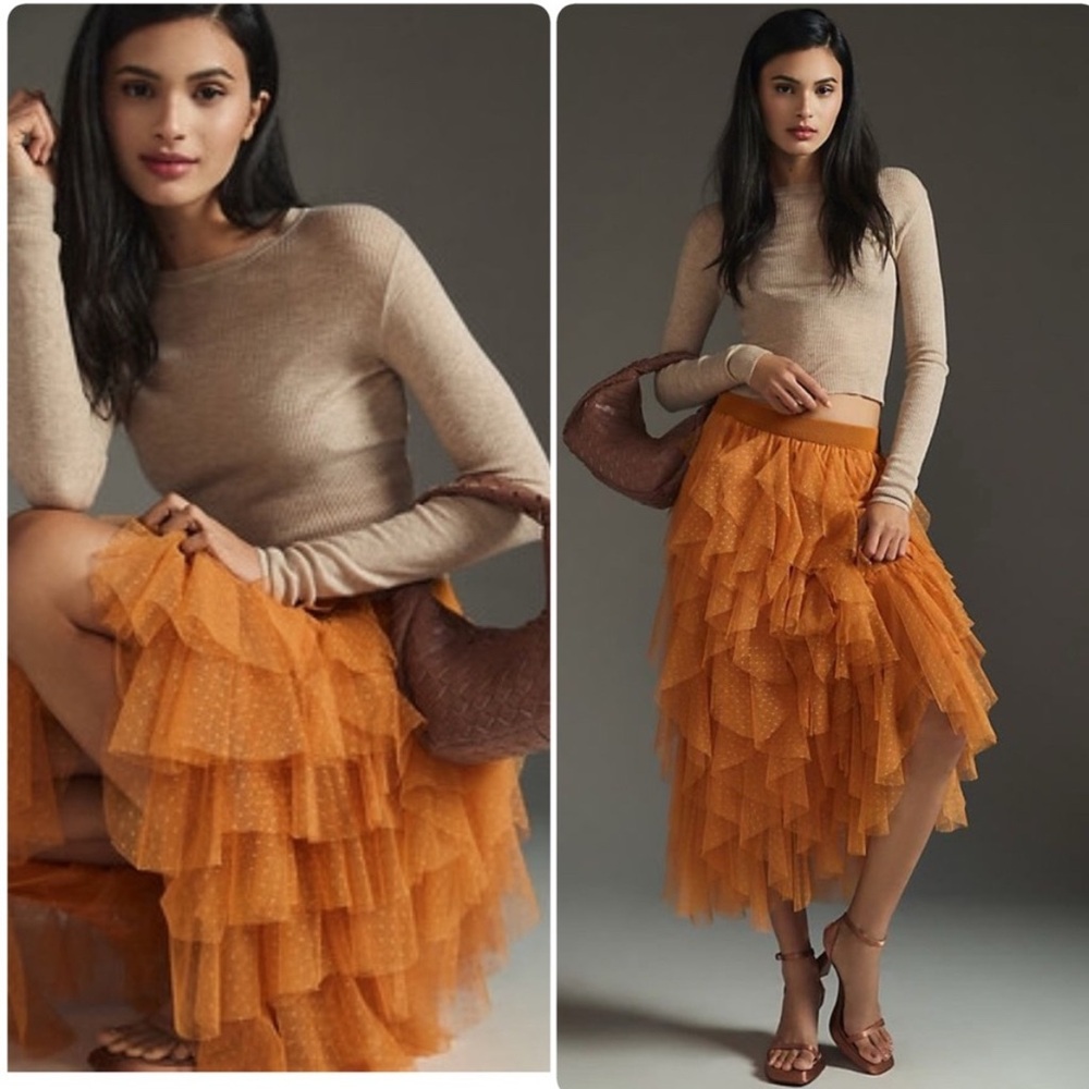 Elegant Orange Layered Skirt